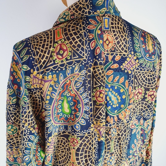 Vintage retro funky print long sleeve shirt top M L - Picture 3 of 9